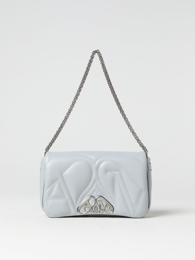 Alexander Mcqueen Powder Blue Leather Small Seal Shoulder Bag In White