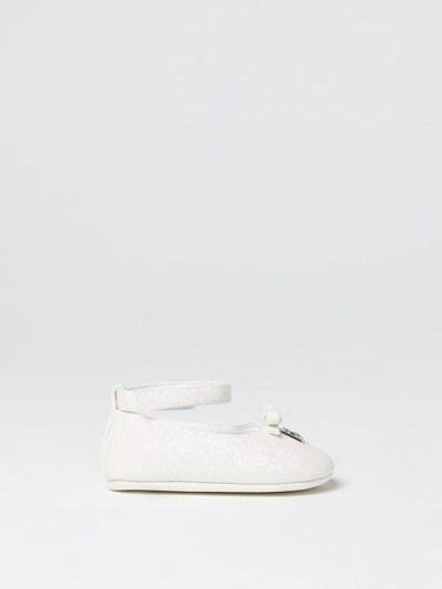 Dolce & Gabbana Babies' Ballerinas In Glittery Synthetic Leather With Dg Monogram In White