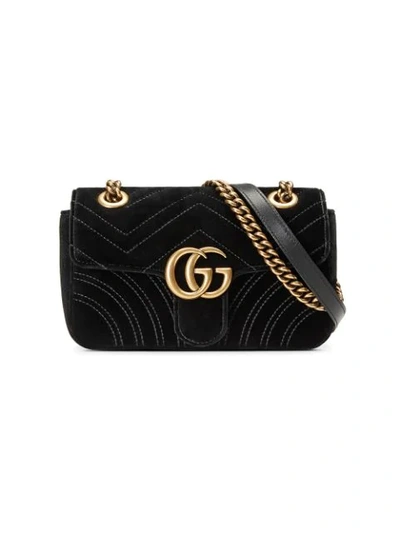 Gucci Gg Marmont Mini Quilted Velvet Crossbody Bag, Black In Nero