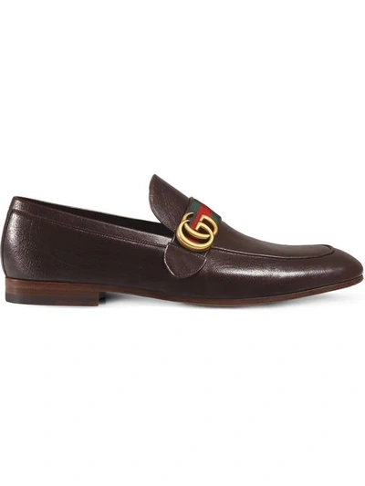 Gucci Men's Donnie Web Leather Loafers In Cocoa