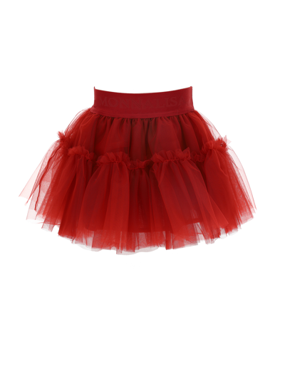 Monnalisa Silk-touch Tulle Skirt In Ruby Red