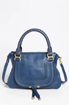 Chloé Marcie Medium Leather Tote In Royal Navy