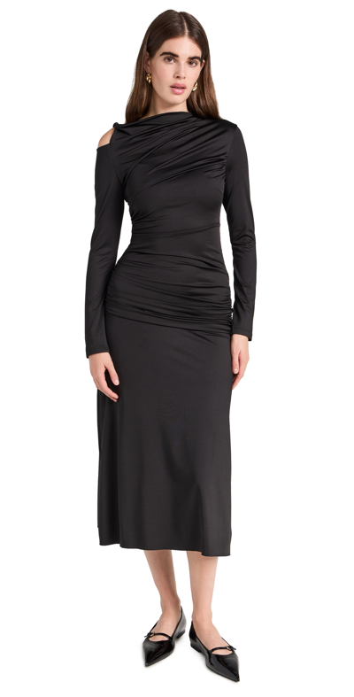 Victoria Beckham Long Sleeved Ruched Midi Dress In Black