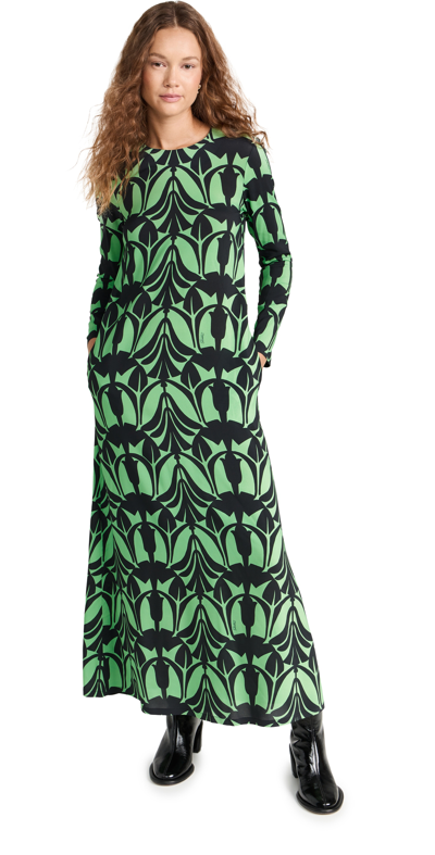 La Doublej Long Sleeve Swing Dress In Papyrus Green
