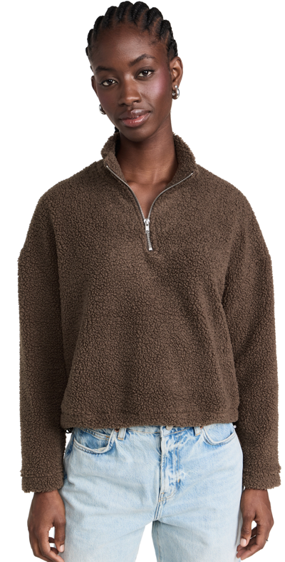 Lna Sherpa Half Zip Sweatshirt In Brown Sherpa