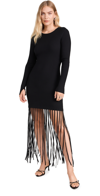 Ganni Black Melange Knit Fringe Mini Dress In Black