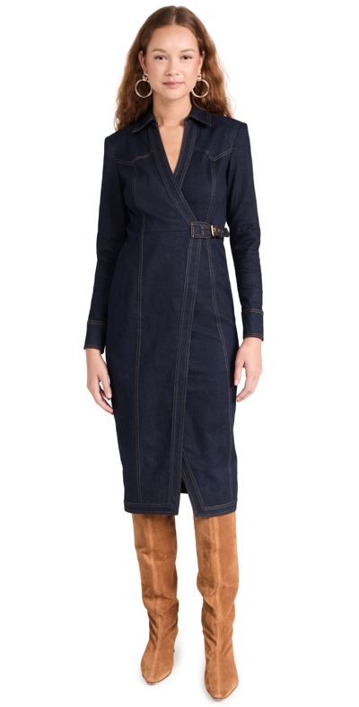 Veronica Beard Arlington Long-sleeve Denim Midi Wrap Dress In Dark Oxford