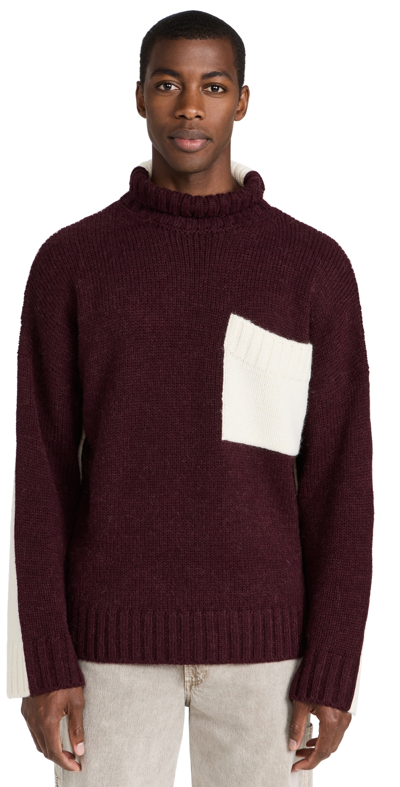 Jw Anderson Contrast Patch Pocket Sweater In Oxblood/white