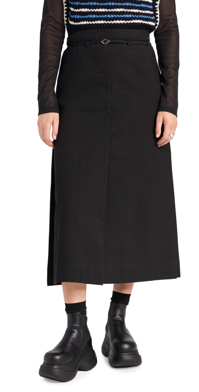 Ganni Cotton Suiting Maxi Slit Skirt In Black