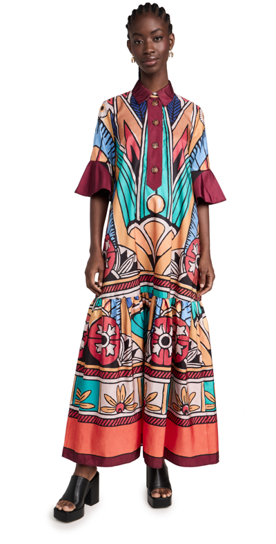 La Doublej Artemis Printed Maxi Shirtdress In Brown