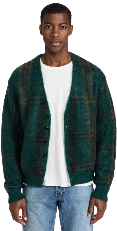 Re/done 60s V Neck Cardigan Emerald Plaid M In Xs