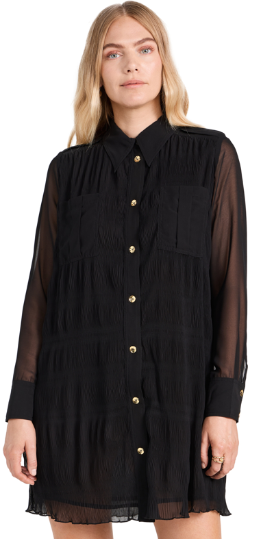 Ganni Pleated Georgette Shirt Dress In Black