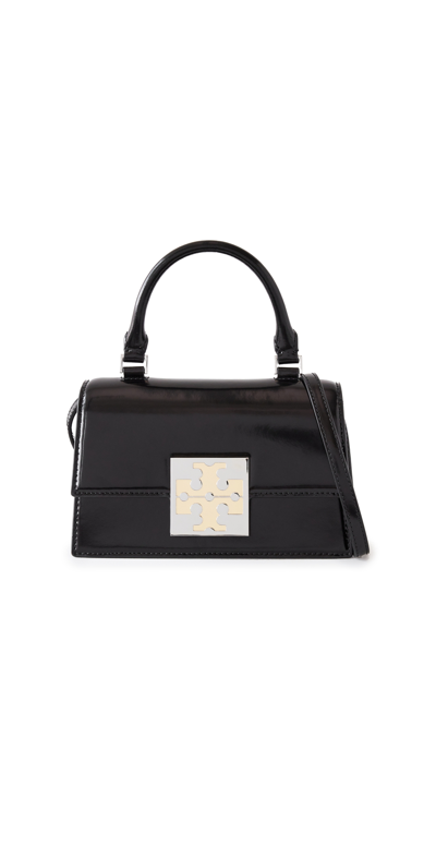 Tory Burch Mini Trend Spazzolato Leather Top Handle Bag In Black