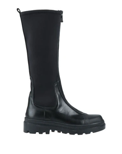 Chiarini Bologna Woman Knee Boots Black Size 10 Calfskin, Textile Fibers, Rubber