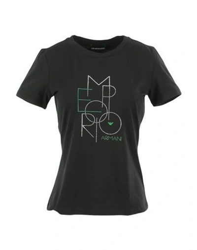 Emporio Armani Woman T-shirt Black Size 6 Cotton, Elastane