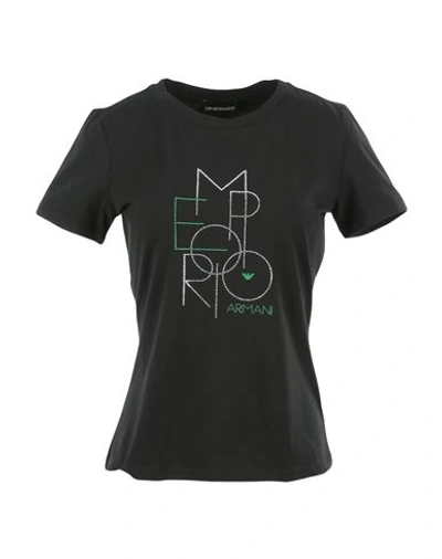 Emporio Armani Woman T-shirt Black Size 4 Cotton, Elastane