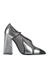 POLLINI POLLINI WOMAN PUMPS SILVER SIZE 8 SOFT LEATHER, TEXTILE FIBERS