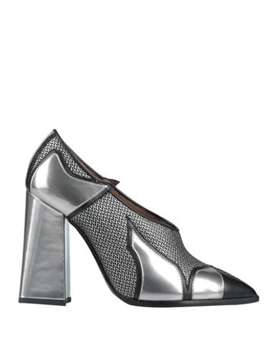 Pollini Woman Pumps Silver Size 7 Soft Leather, Textile Fibers