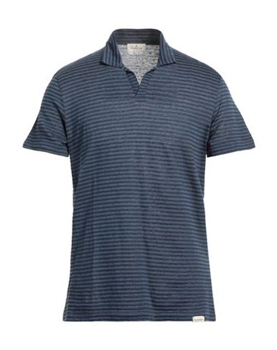 Brooksfield Man Polo Shirt Slate Blue Size 38 Linen, Cotton