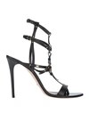 Elisabetta Franchi Woman Toe Strap Sandals Black Size 7 Soft Leather