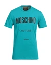 Moschino Man T-shirt Turquoise Size 40 Organic Cotton In Blue