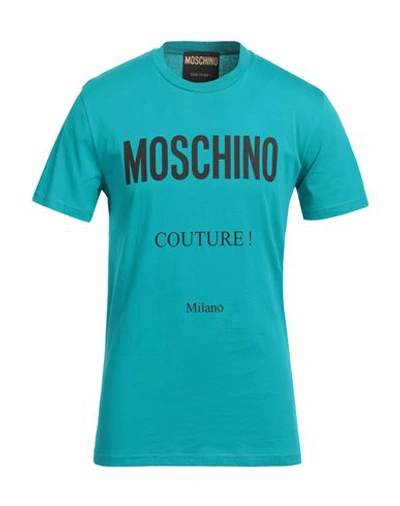 Moschino Man T-shirt Turquoise Size 40 Organic Cotton In Blue