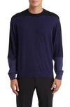 Emporio Armani Tonal Colorblock Wool Sweater In Solid Medium Blue