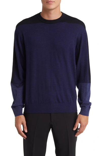 Emporio Armani Tonal Colorblock Wool Sweater In Blu Navy