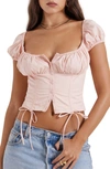 House Of Cb Kitty Puff Sleeve Corset Crop Top In Soft Peach