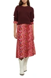 Derek Lam Gabriella Mixed Media Long Sleeve Midi Dress In Burgundy/ Pink Multi