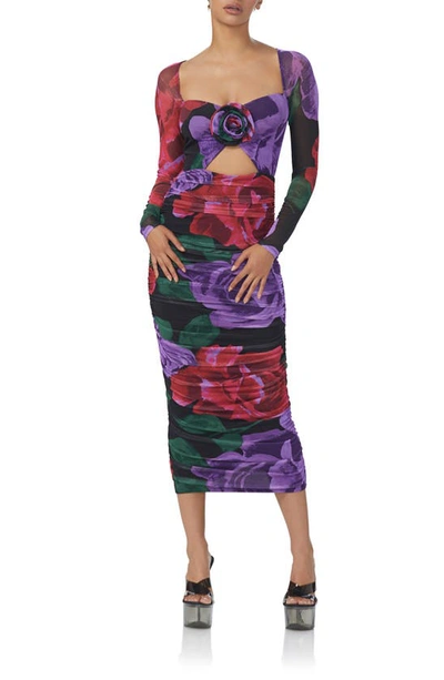 Afrm Sierra Floral Cutout Long Sleeve Midi Dress In Oversized Bloom