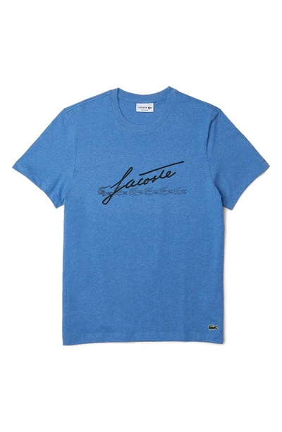 Lacoste Crocodile Logo Cotton Graphic Tee In Hg3 Heather Air