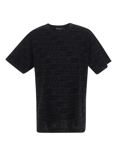 Dolce & Gabbana Flocked Logo Jacquard T-shirt In Black