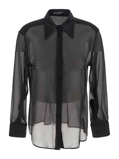 Dolce & Gabbana Satin Collar Shirt In Black