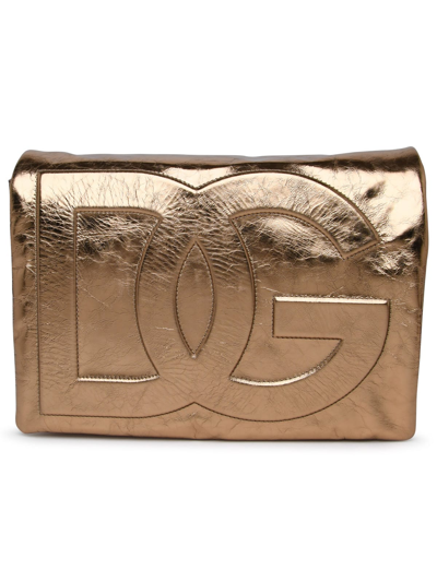 Dolce & Gabbana Soft Shoulder Strap In Gold Laminated Craclè Leather
