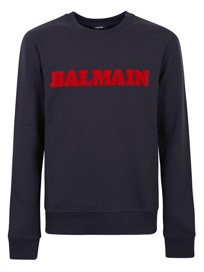 Balmain Flocked Retro Sweatshirt In Navy