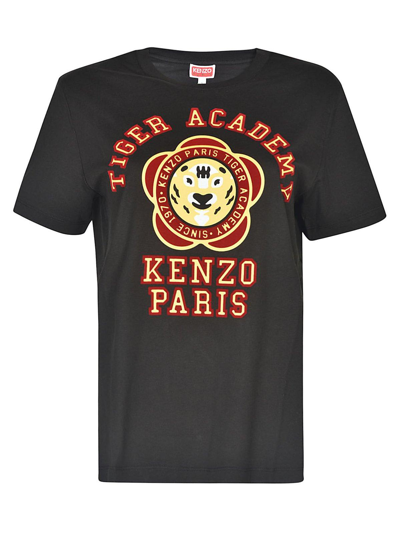 Kenzo Logo Flocked Crewneck T In Noir