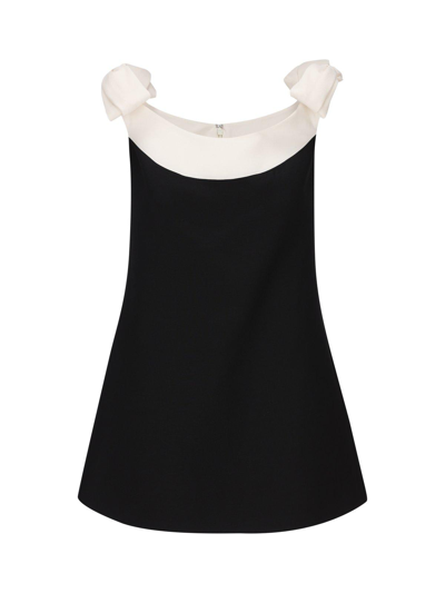 Valentino Zip Detailed Sleeveless Dress In Nero/avorio