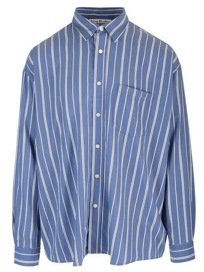 Acne Studios Embroidered-logo Stripe-print Shirt In Blue