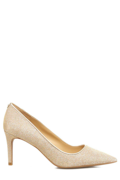 Michael Kors Glittered Pointed Toe Pumps In Camel Multi