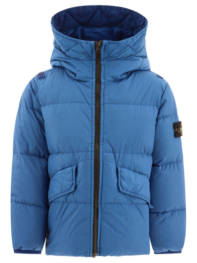 Stone Island Kids' Compass-badge Hooded Padded Jacket In Navy