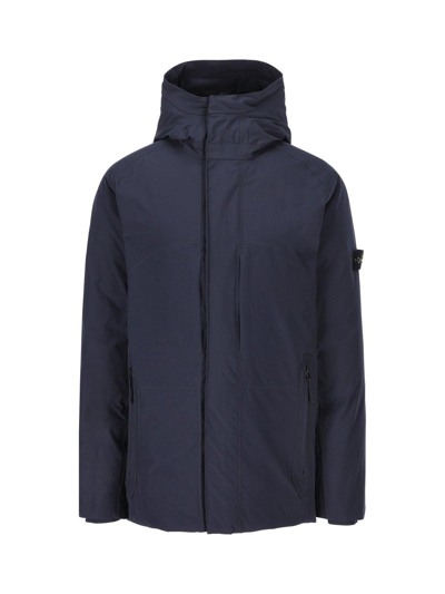 Stone Island Junior Kids' Compass-motif Hooded Coat In Blue