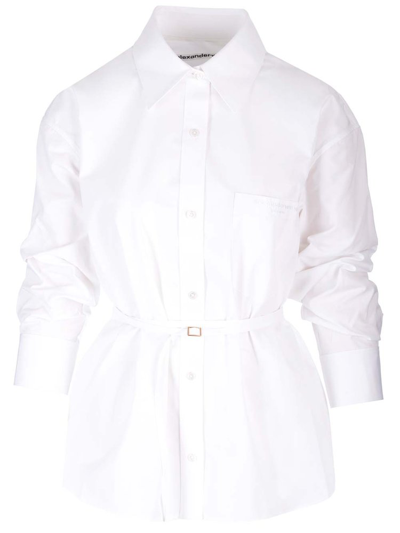 Alexander Wang Belted Peplum Hem Shirt In White