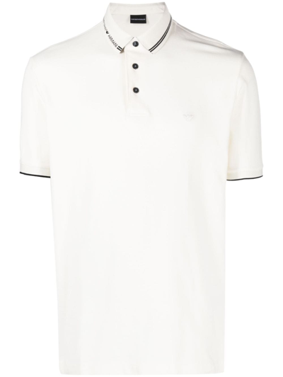 Emporio Armani Logo-collar Cotton Polo Shirt In White