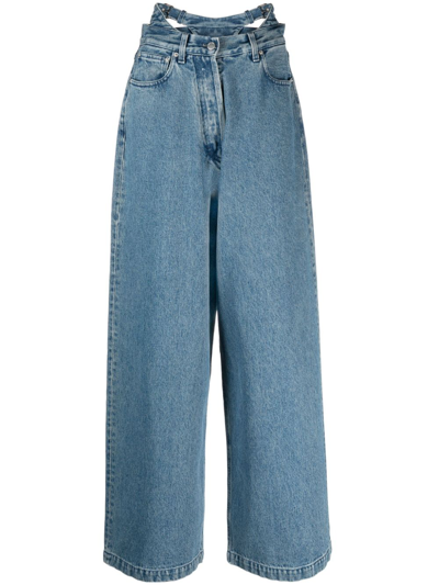 Ambush Waist-belt Wide-leg Jeans In Gnawed Blue