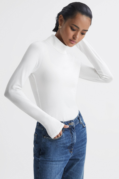 Reiss Piper - White Fitted Roll Neck T-shirt, M