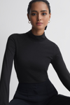Reiss Black Fitted Roll Neck T-shirt