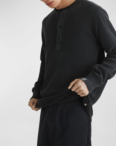 Rag & Bone Men's Garment-dyed Waffle Henley Shirt In Black
