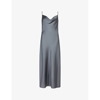 Allsaints Womens Washed Grey Hadley Satin Midi Dress