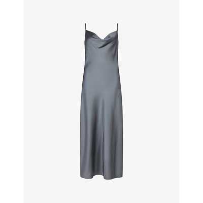 Allsaints Womens Washed Grey Hadley Satin Midi Dress